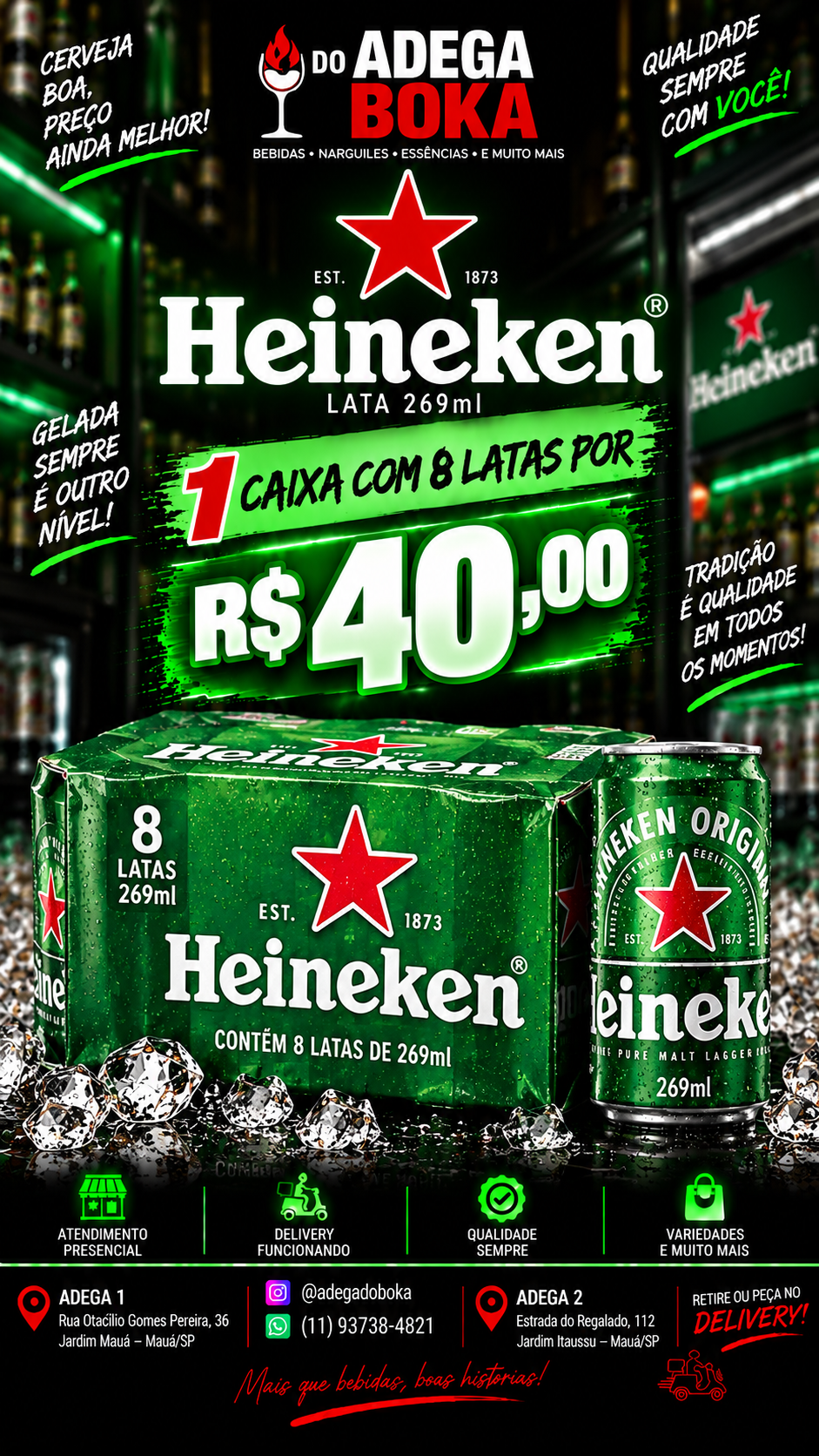 Cerveja Heineken caixa c/8 latas de 269 ml