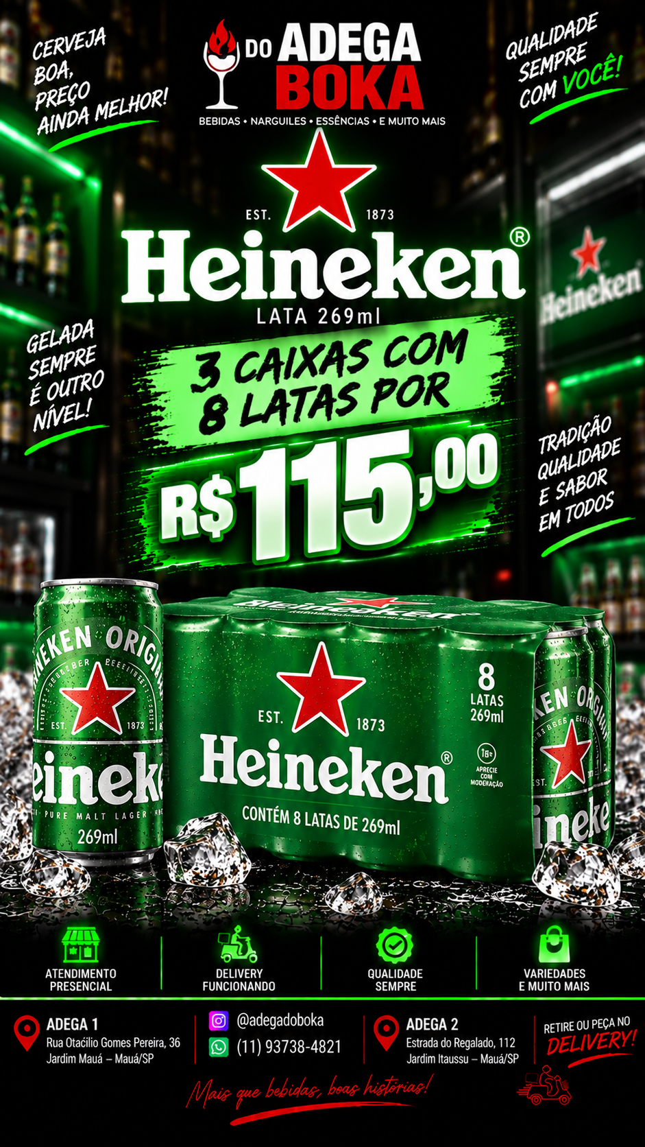Cerveja Heineken 3 cx c/8 latas de 269 ml