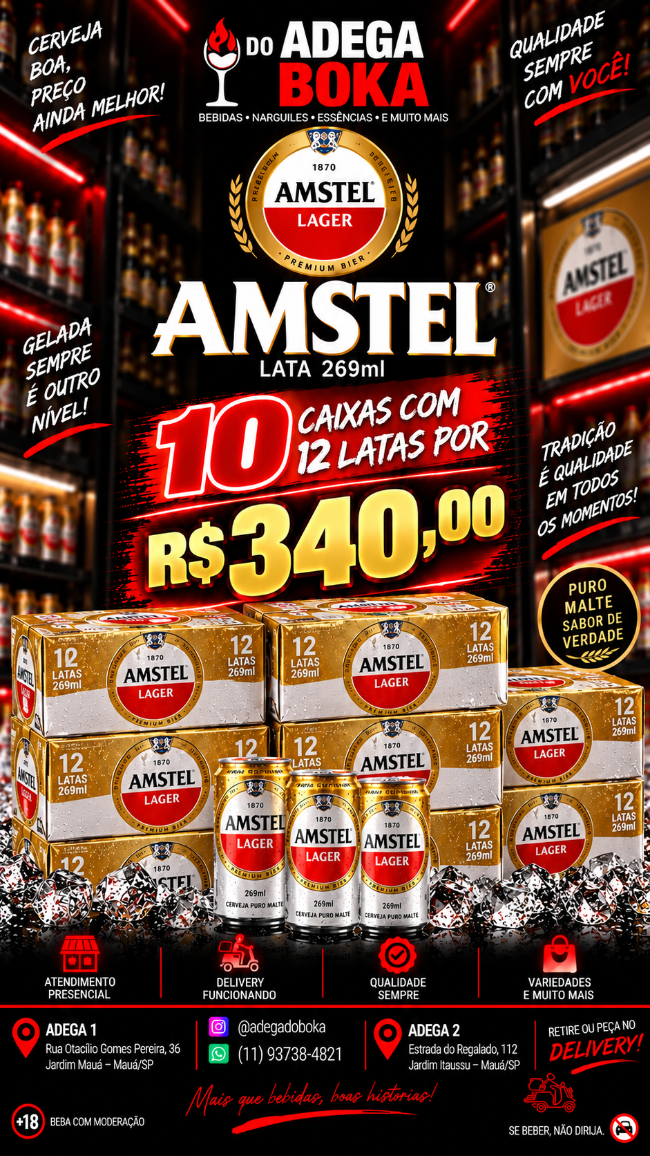 Cerveja Amstel Lager 10 caixas com 12 latas de 269 ml