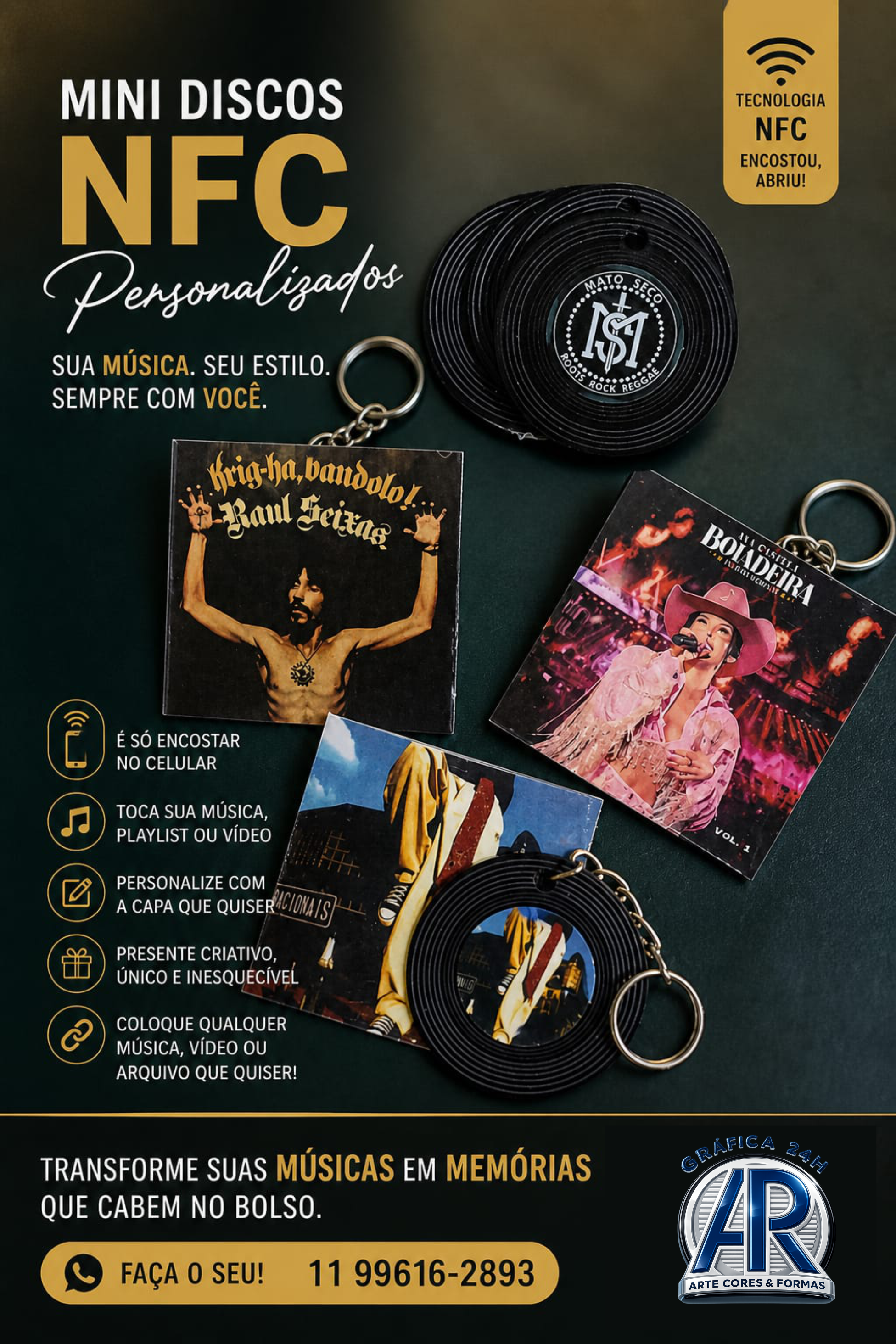 Chaveiro disco de vinil NFC personalizado AR Gráfica