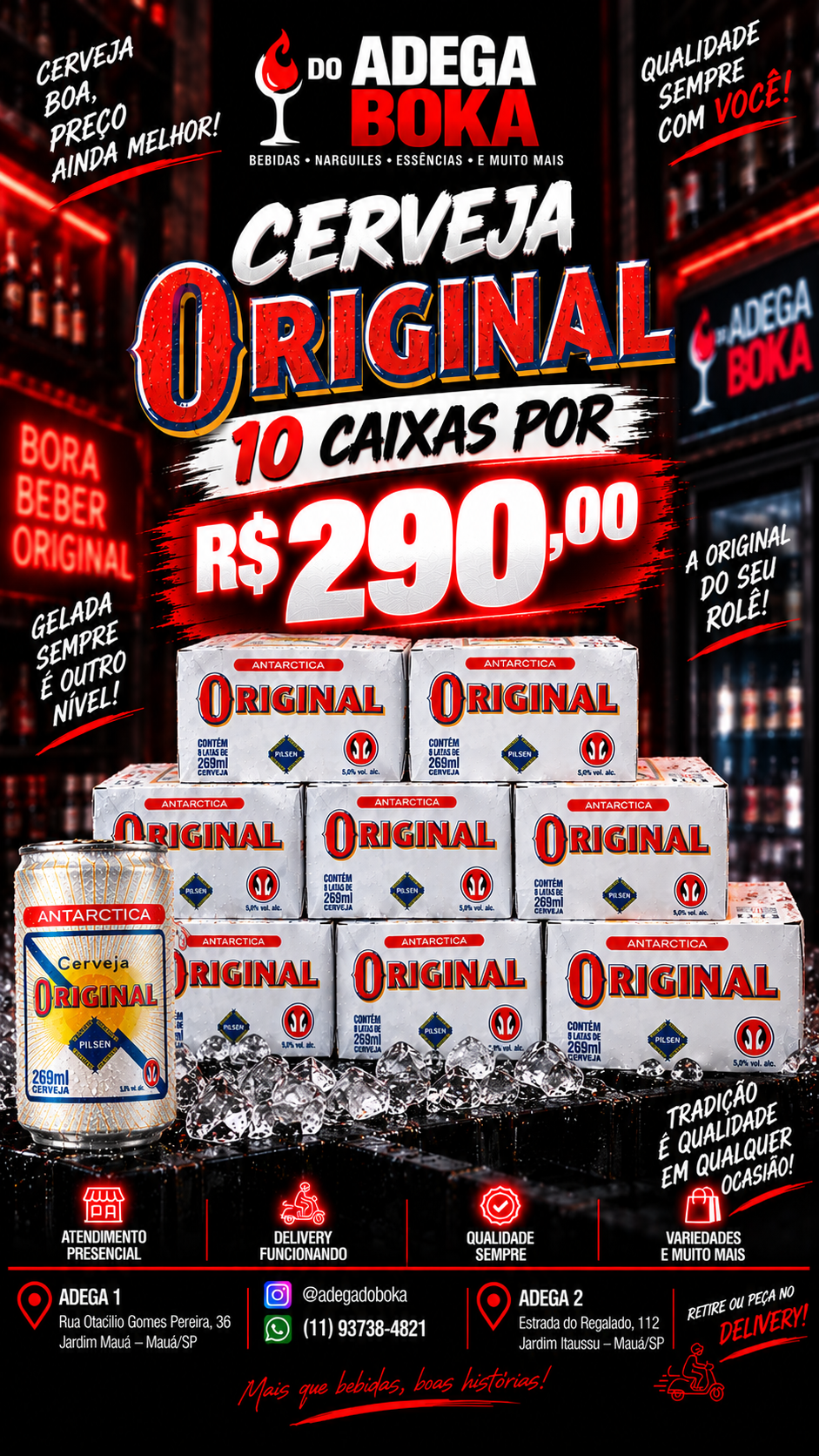 Cerveja Antarctica Original 10 caixas com latas de 269 ml