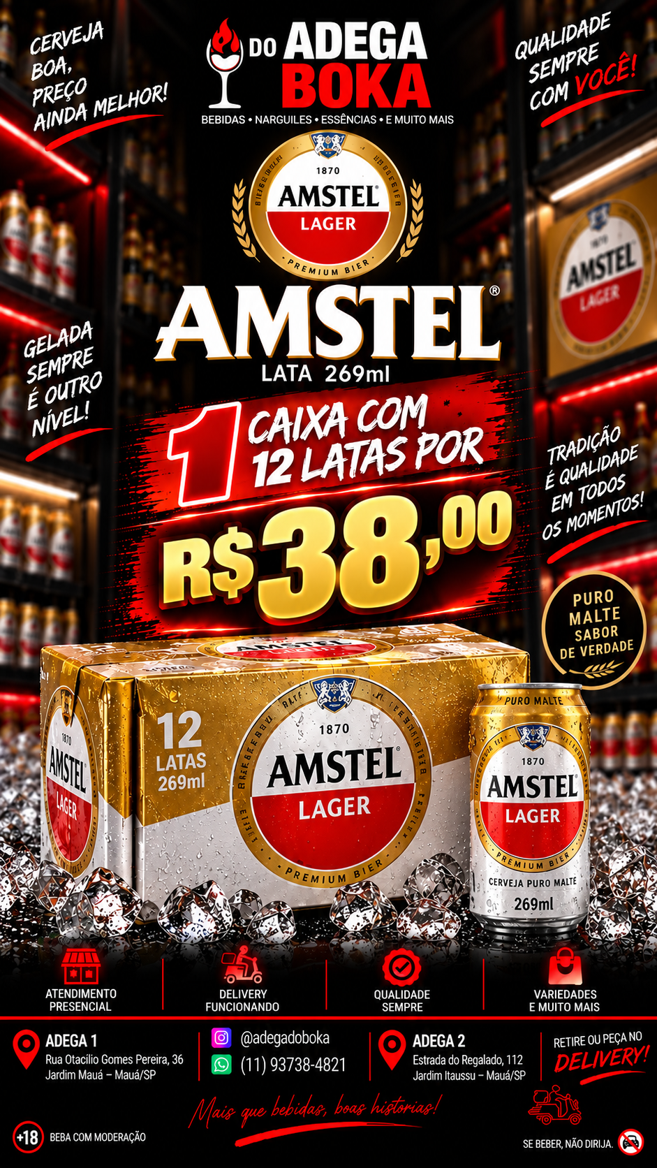 Cerveja Amstel Lager caixa com 12 latas de 269 ml