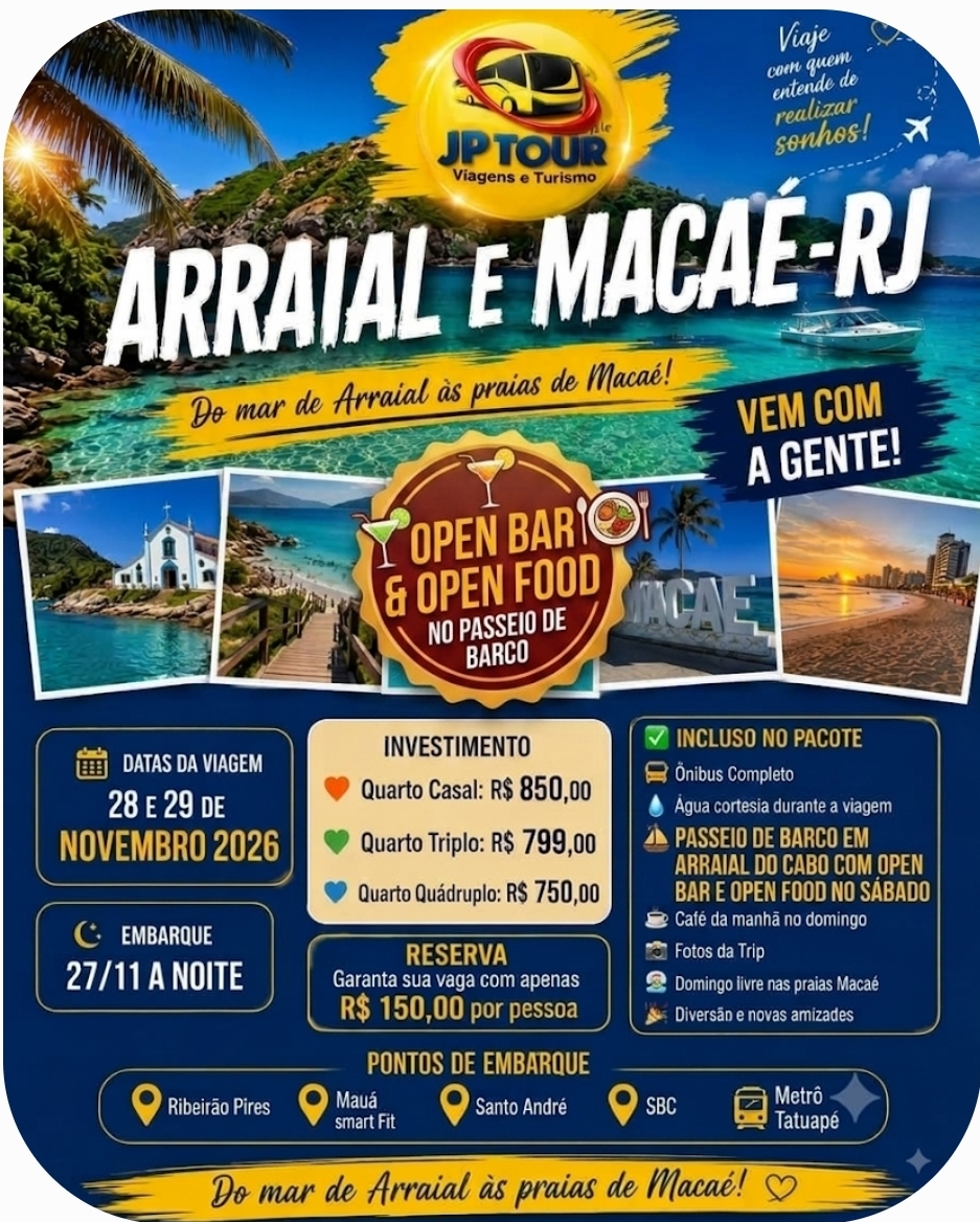 EXCURSÃO ARRAIAL E MACAE RJ