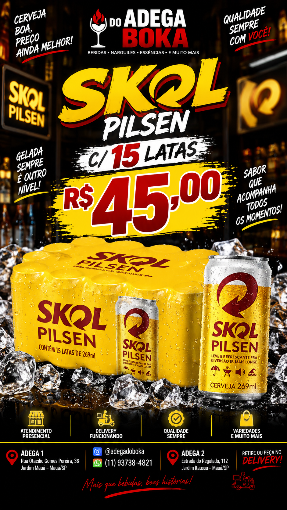 Cerveja Skol caixa com 15 latas