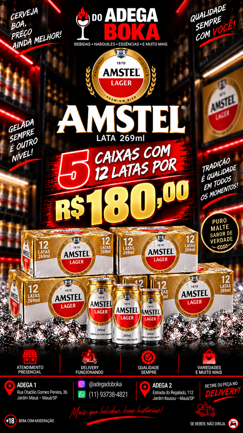 Cerveja Amstel Lager 5 caixas com 12 latas de 269 ml
