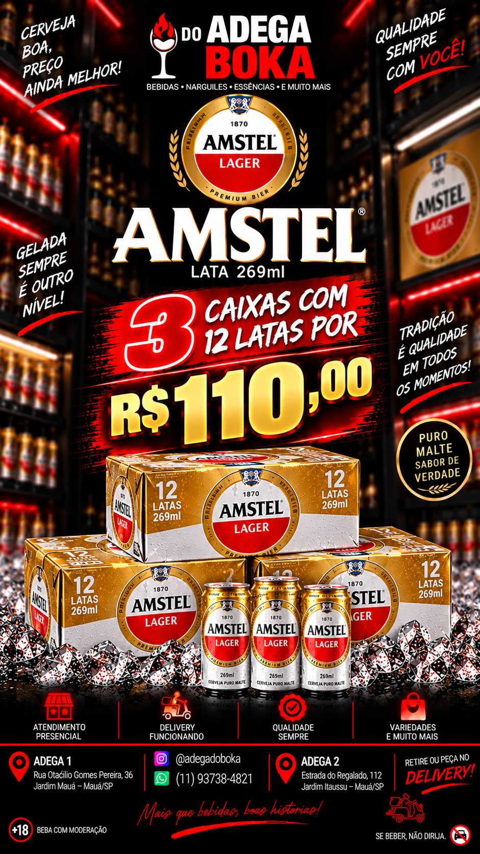 Cerveja Amstel Lager 3 caixas com 12 latas