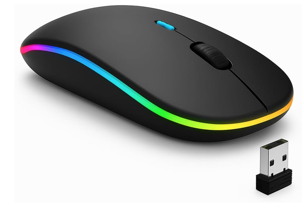 Mouse Sem Fio Recarregável Wireless Bluetooth Optico Led Rgb Colorido Ergonômico Usb 2.4 Ghz Notebook Computador Pc Desk