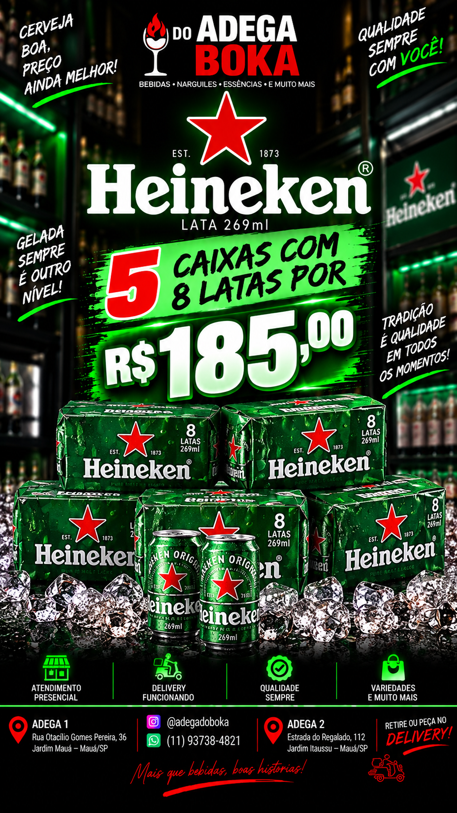 Cerveja Heineken 5 caixas c/8 latas 269ml