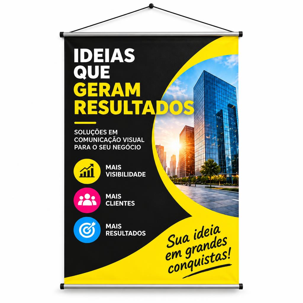 Banner 800 x 1200 mm em lona fosca 440 g com bastão e cordão
